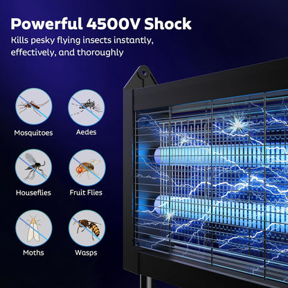 Solar Bug Zapper Outdoor, Mosquito Zapper Waterproof Electric Fly Zapper Rechargeable Mosquito Killer Lamp with 10W Solar Panel, 4500V Cordless Fly Trap for Backyard, Patio, Garden, RV, Camping
